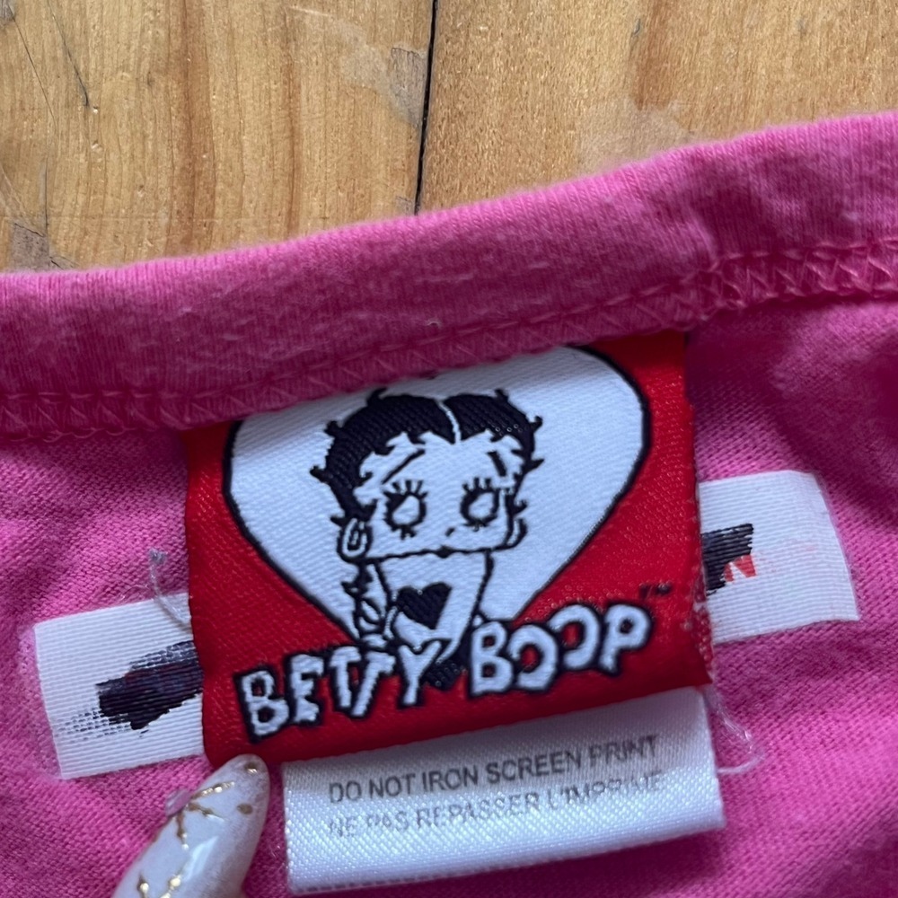 Betty Boop Vintage 2008 Pink Graphic Crop Top Cap Sleeve Baby Tee Womens Medium - Picture 3 of 7